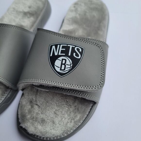 New Men's NBA Brooklyn Nets Slides Size 10 With Premium Fur Soles Made By iSlide - Picture 2 of 6